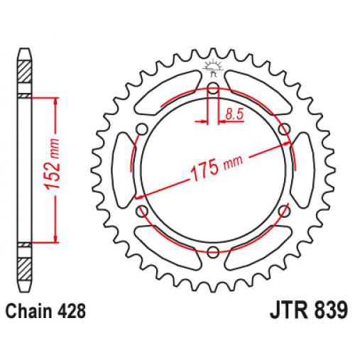Звездочка ведомая JTR839.51 зубьев