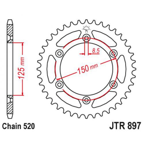 Звездочка ведомая JTR897.45 зубьев