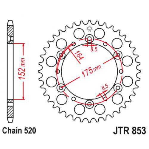 Звездочка ведомая JTR853.45 зубьев