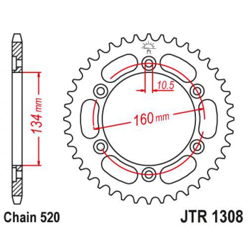 Купить звездочку ведомую JTR1308.42 зубьев Звездочка ведомая JTR1308.42 зубьев