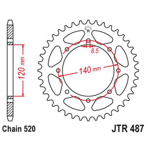 Звездочка ведомая JTR487.42 зубьев