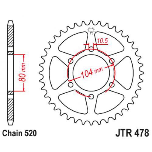 Купить звездочку ведомую JTR478.46 зубьев, ZBK Звездочка ведомая JTR478.46 зубьев, ZBK